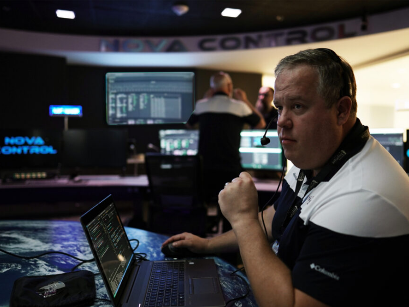 Texas Engineer Tim Crain at flight control panel