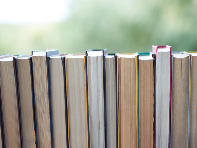 Row of vintage books lined up