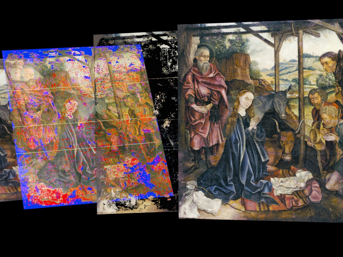 A collage of digital restoration of damaged paintings developed by Texas Engineering alumnus Alex Kachkine