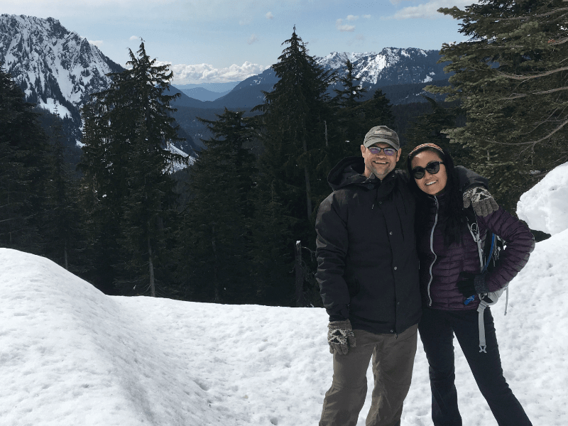 Ru and Peter Schaefferkoetters on snowy mountain