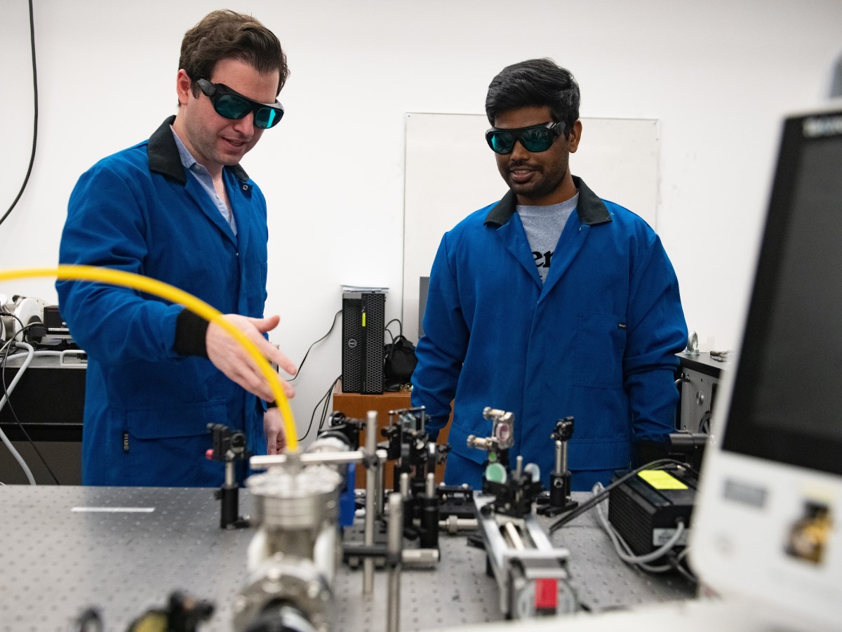 The University of Texas at Austin professor Thomas Underwood with student in his lab