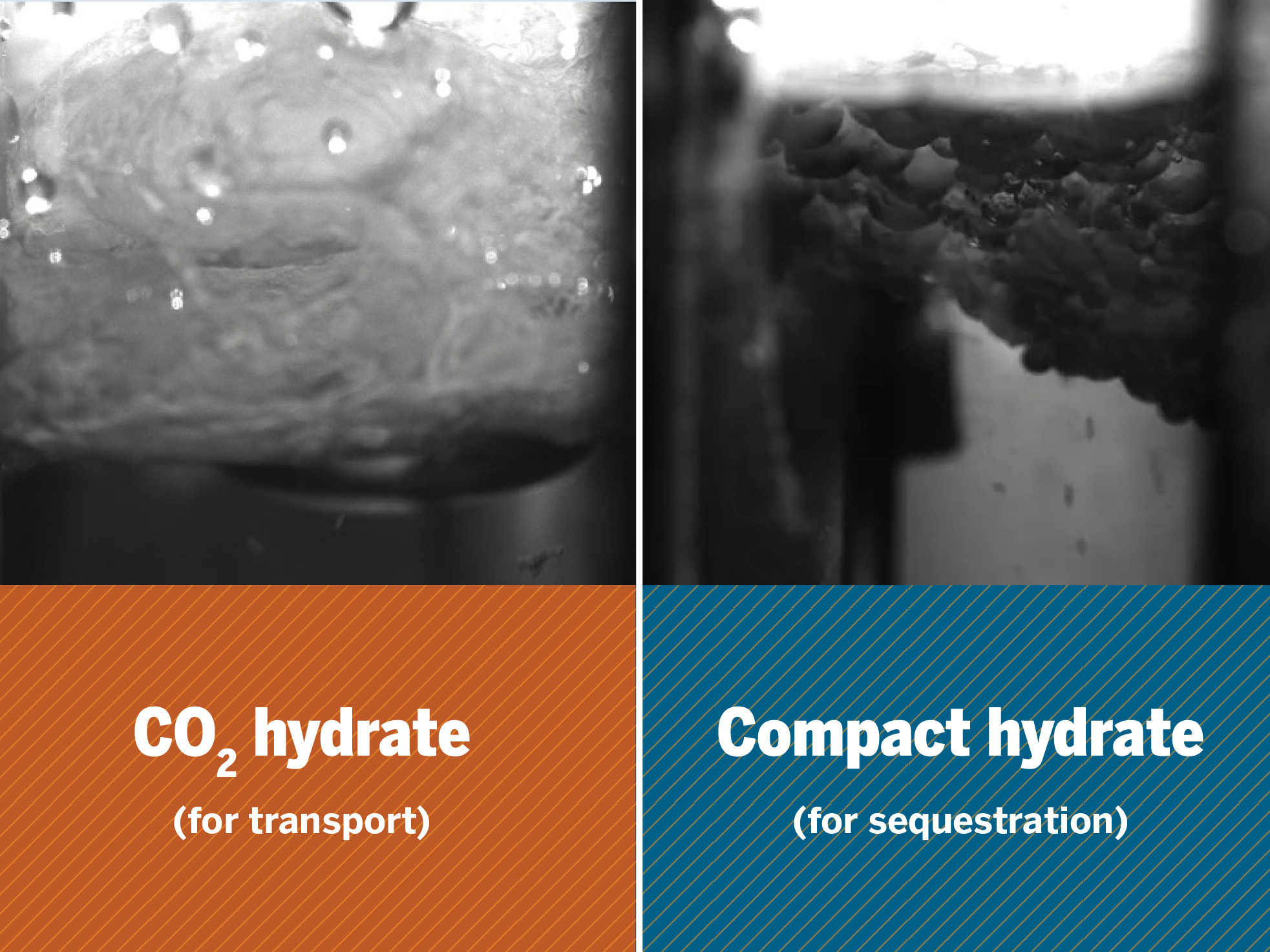 A comparison of Texas Engineer Vaibhav Bahadur's carbon storage hydrate with a current version.