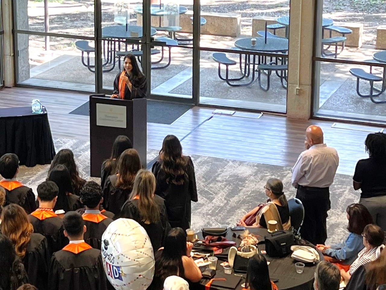 Texas Engineer Gabriela Nomura speaks at a biomedical engineering event.
