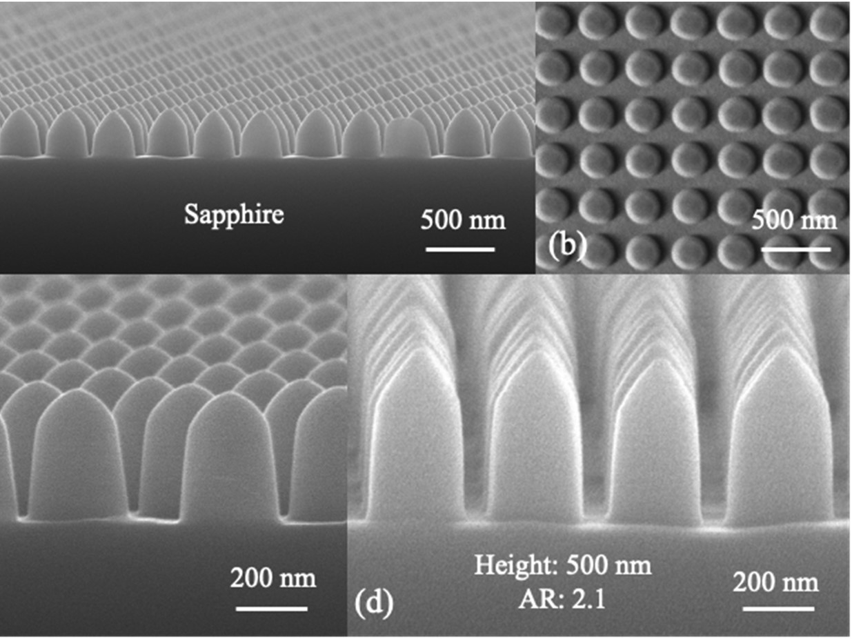 A microscopic view of sapphire nanostructures created by Texas Engineers