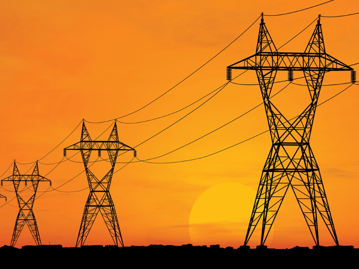 Promo image of a sunset and powerlines for Texas Engineer Michael Webber's PBS documentary Thirst for Power.