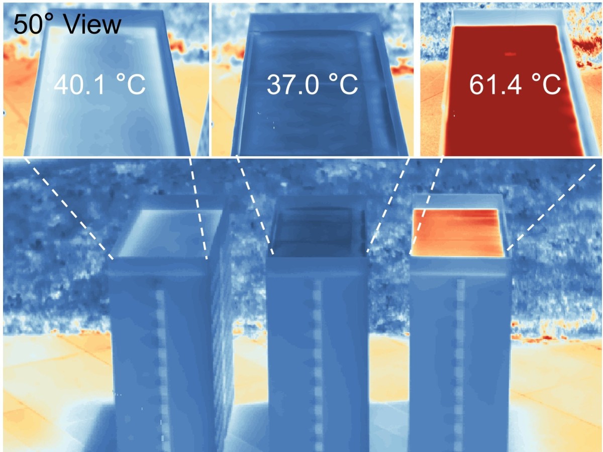 Thermal images of model buildings Texas Engineer Yuebing Zheng made to demonstrate new cooling materials