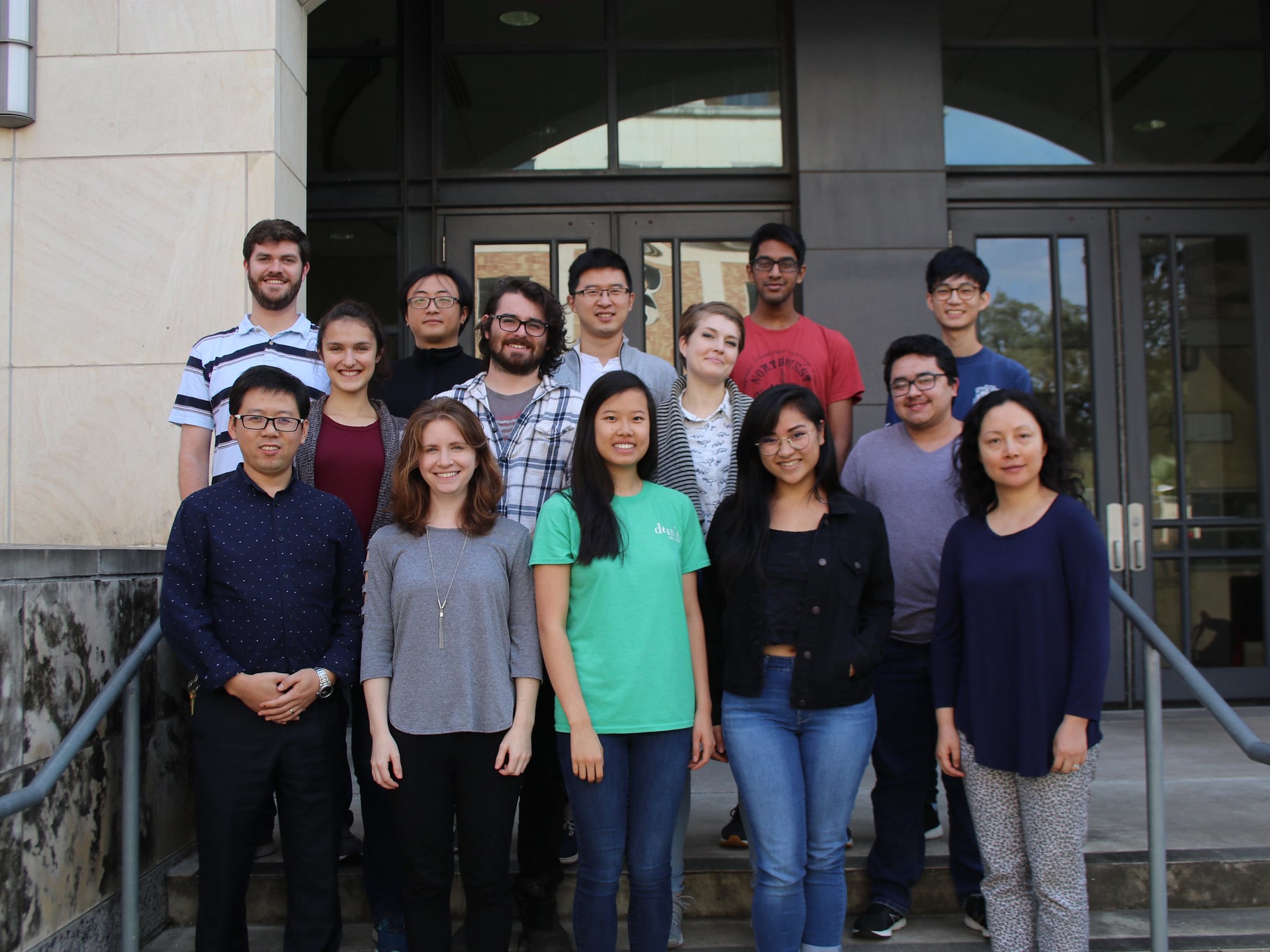 Jenny Jiang's research group on the steps in front of BME building
