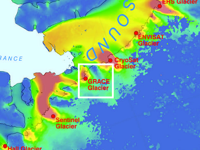 Thermal map of antarctic glaciers.