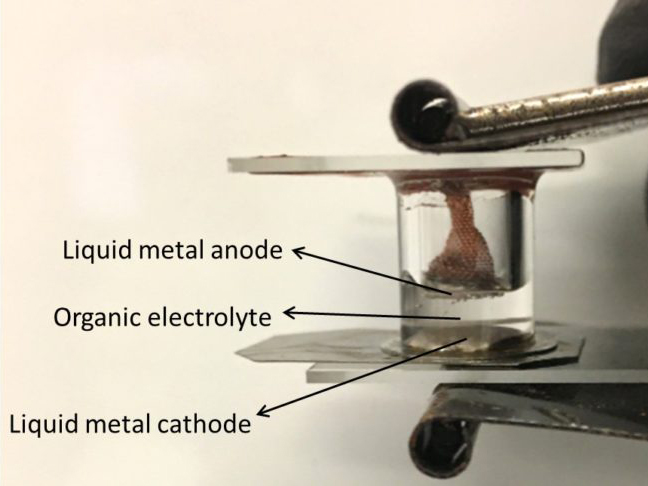 photo of room temperature liquid metal battery