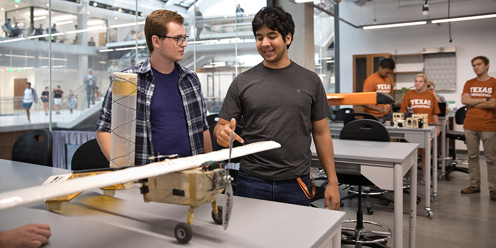 Texas Engineering students looking at building materials in Texas Inventionworks