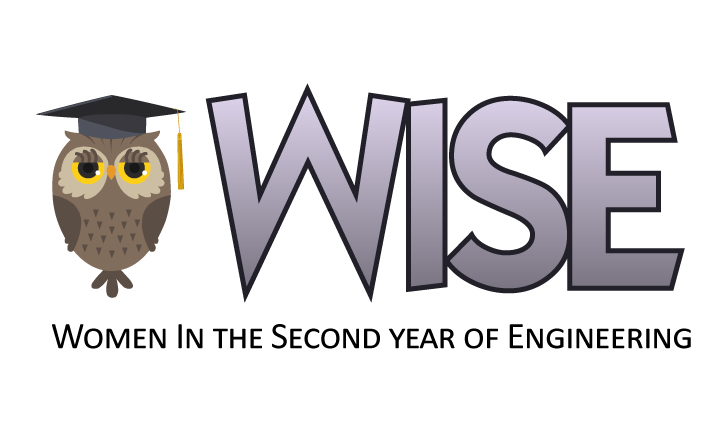 WISE logo with owl wearing graduation cap, "WISE, Women in the Second Year of Engineering"