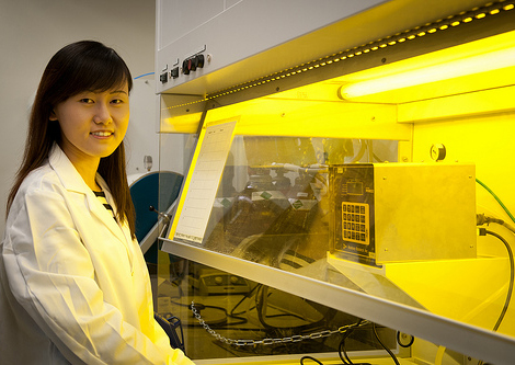 Texas Engineer Nanshu Lu sitting in her lab