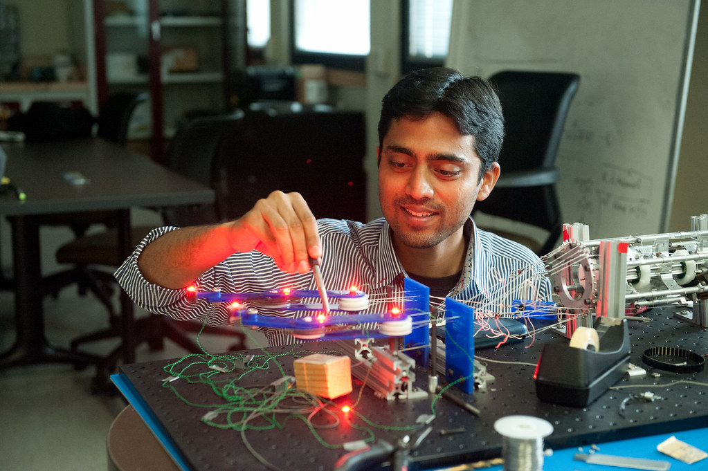 Texas Engineering student working on robotics circuitry