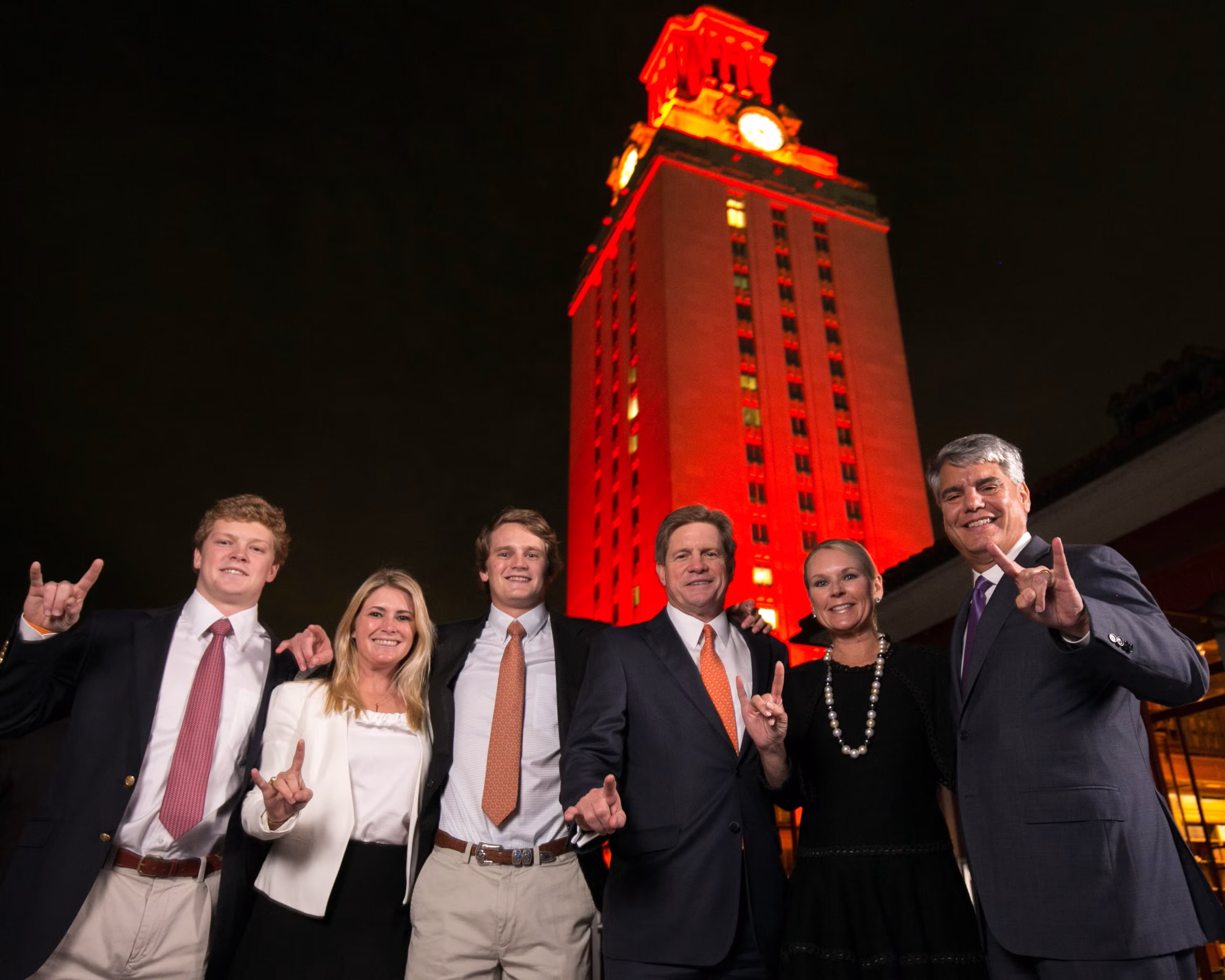 The Hildebrand family with Cockrell School of Engineering Dean Gregory Fenves
