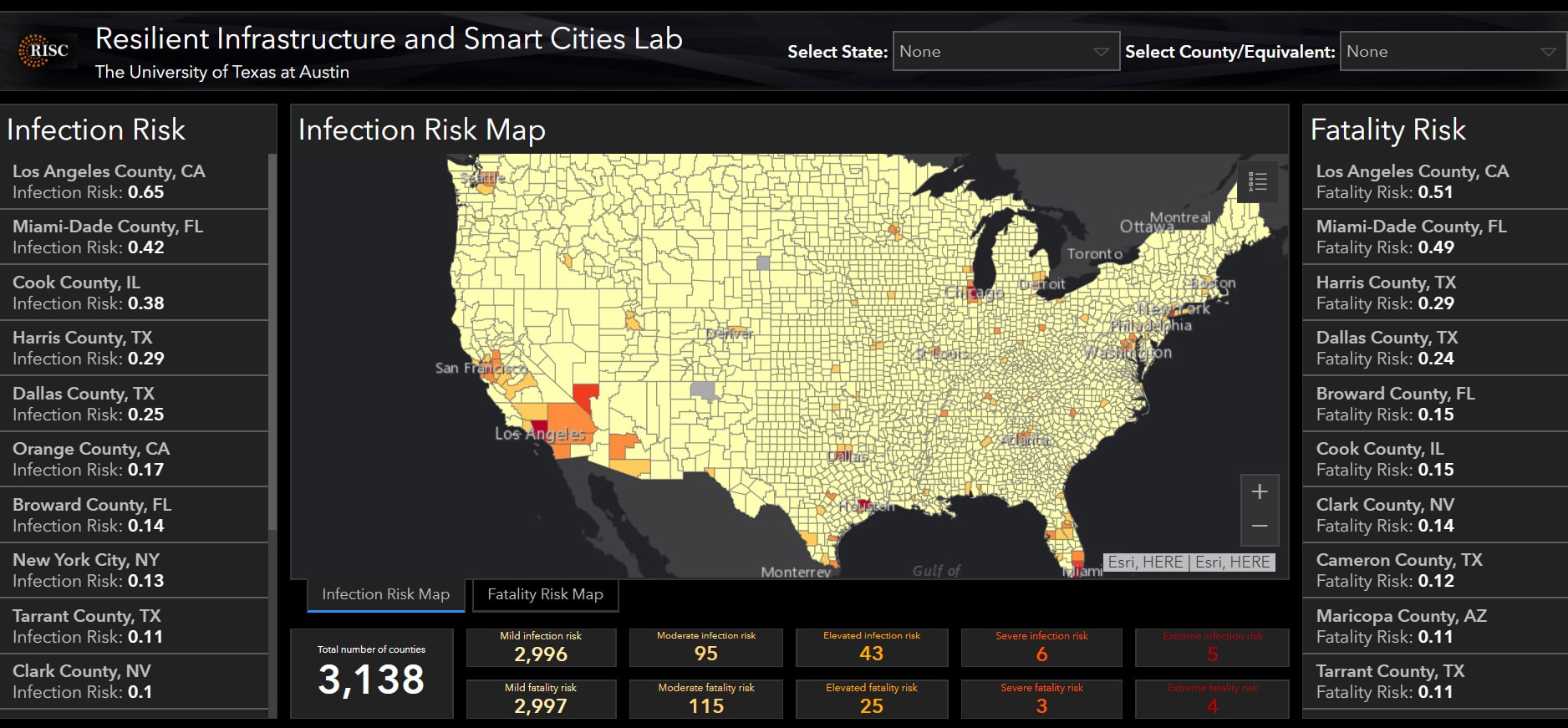 Screenshot of the covid risk website