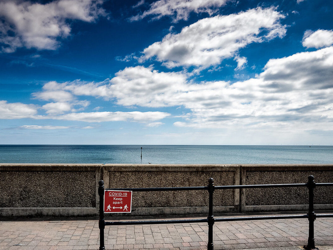 covid beach stock photo
