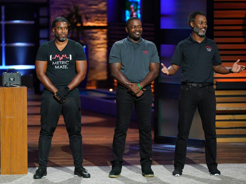 metric mate co founders presenting to Shark Tank investors