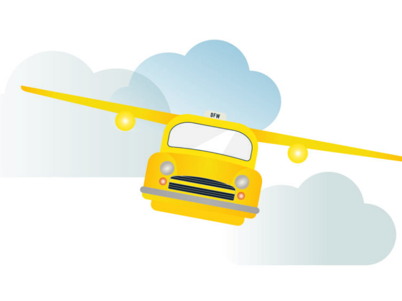 Illustration of taxi with airplane wings flying in sky