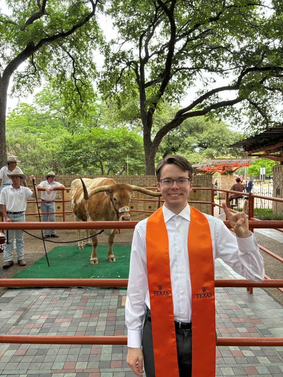 Texas Engineer Matthew Nattier standing in front of Bevo