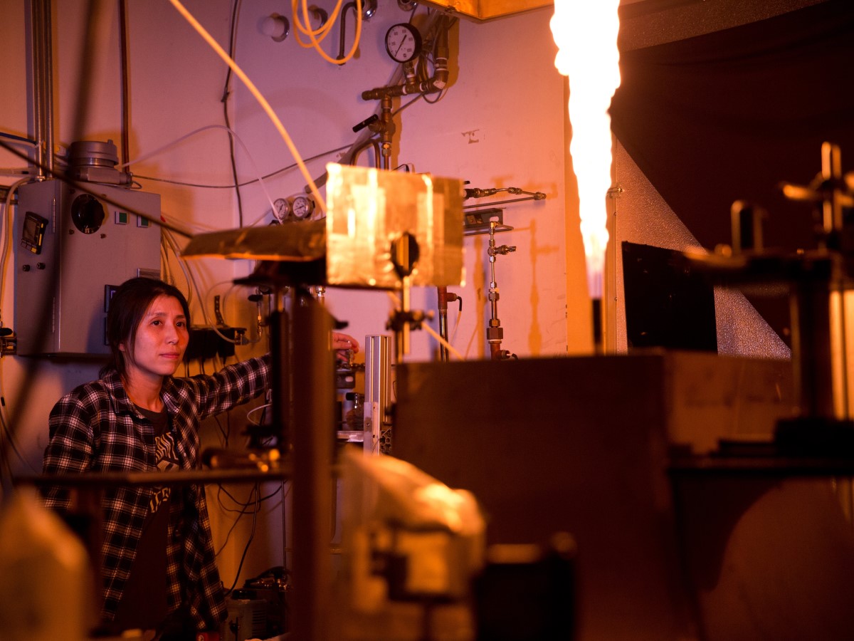 Texas Engineering student in combustion lab