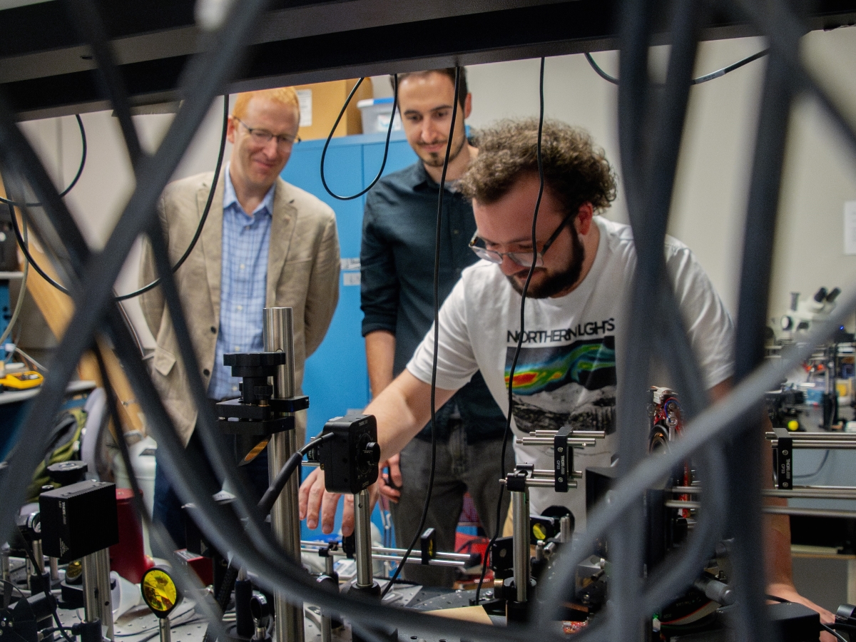 Texas Engineers Zarko Sakotic, Dan Wasserman and Noah Mansfield in the lab.