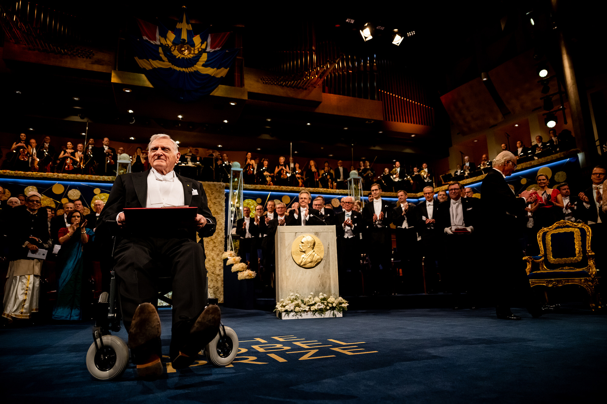 John Goodenough, center stage at the 2019 Nobel Prize awards.