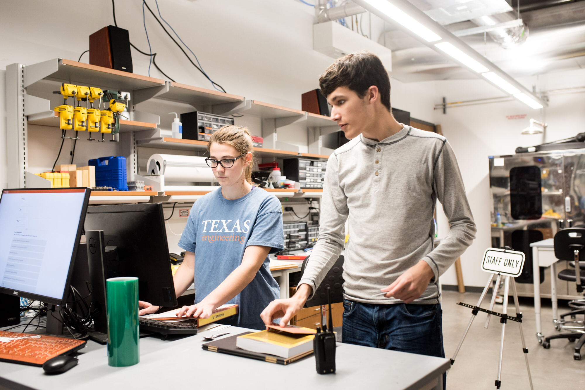 Students check in and help with training in Inventionworks