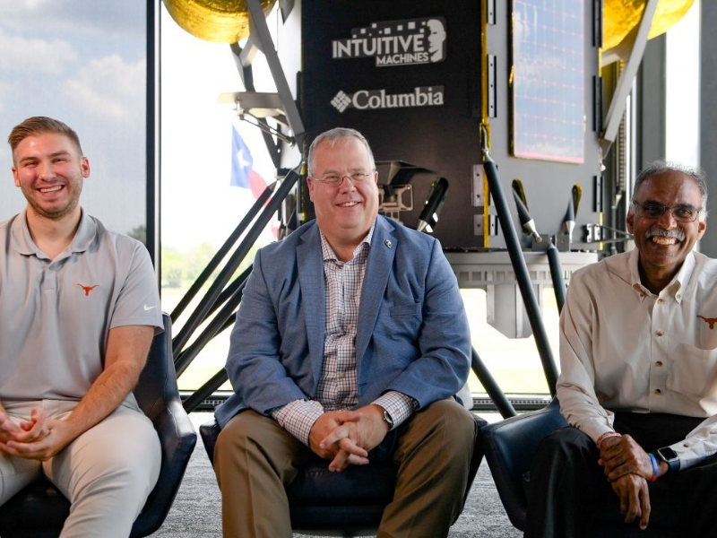 Texas Engineers Maruthi Akella and Tim Craine at Odie moon landing launch (photo credit: Intuitive Machines)