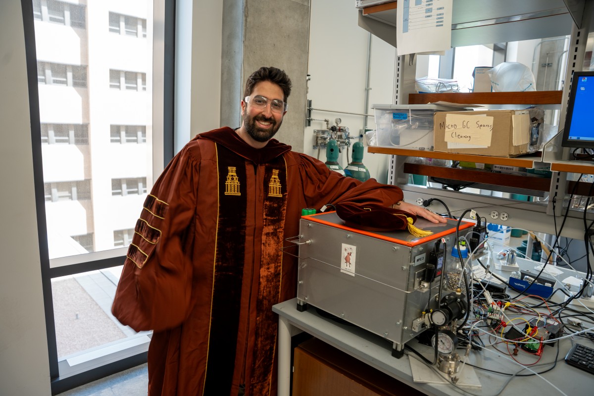 Antoine Chamoun-Farah in a lab at The University of Texas at Austin.