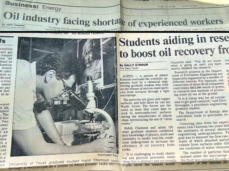 A newspaper article from 1988 showing Habib Chamoun in the lab.