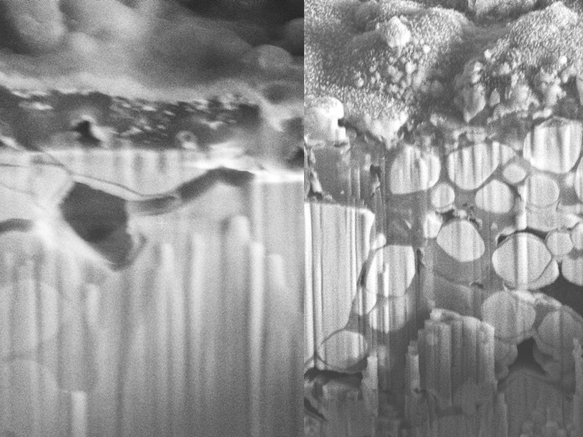 Cross-section of electrolyte battery samples.