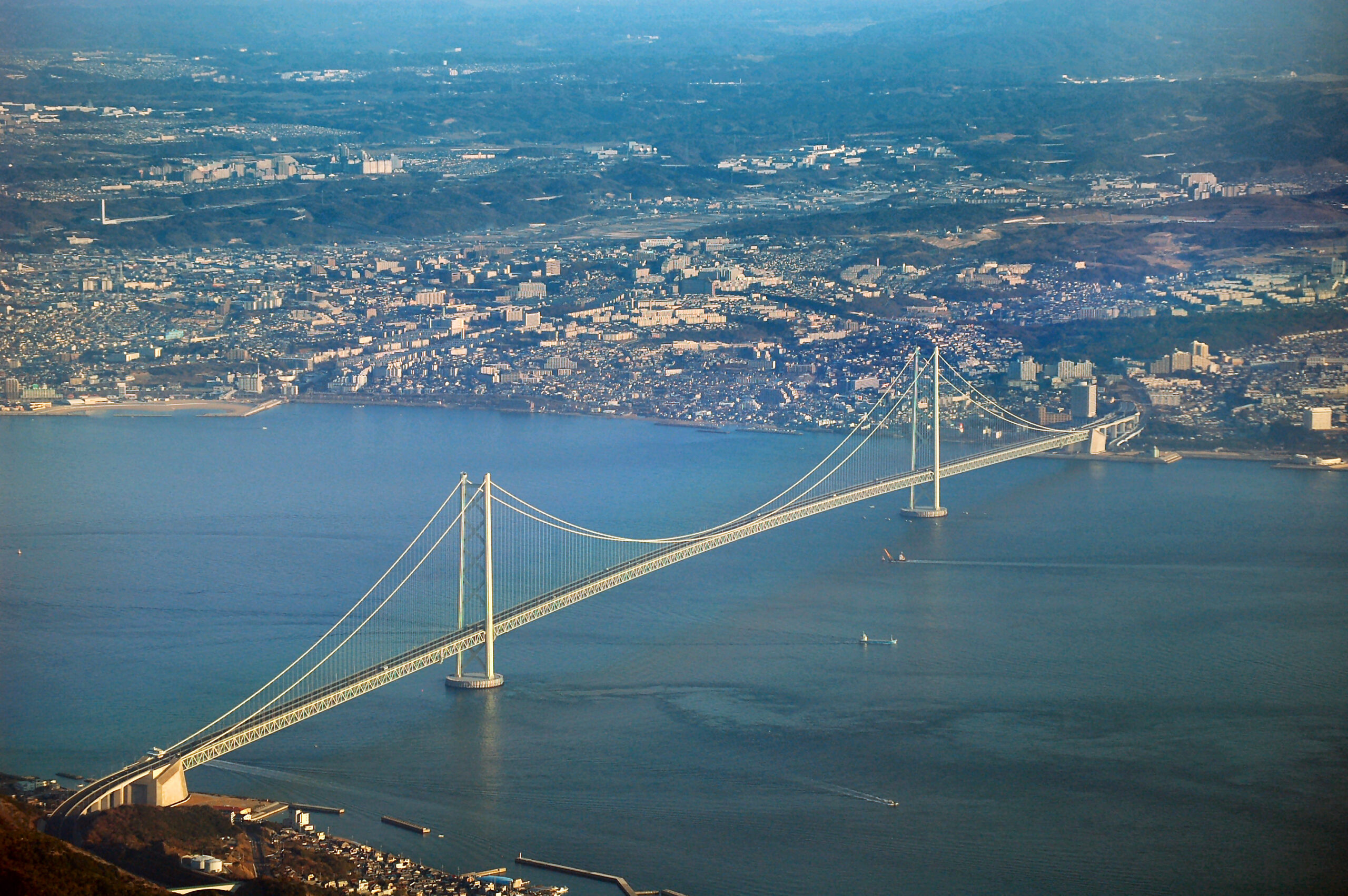 The Akashi Kaikyo Bridge from the air.