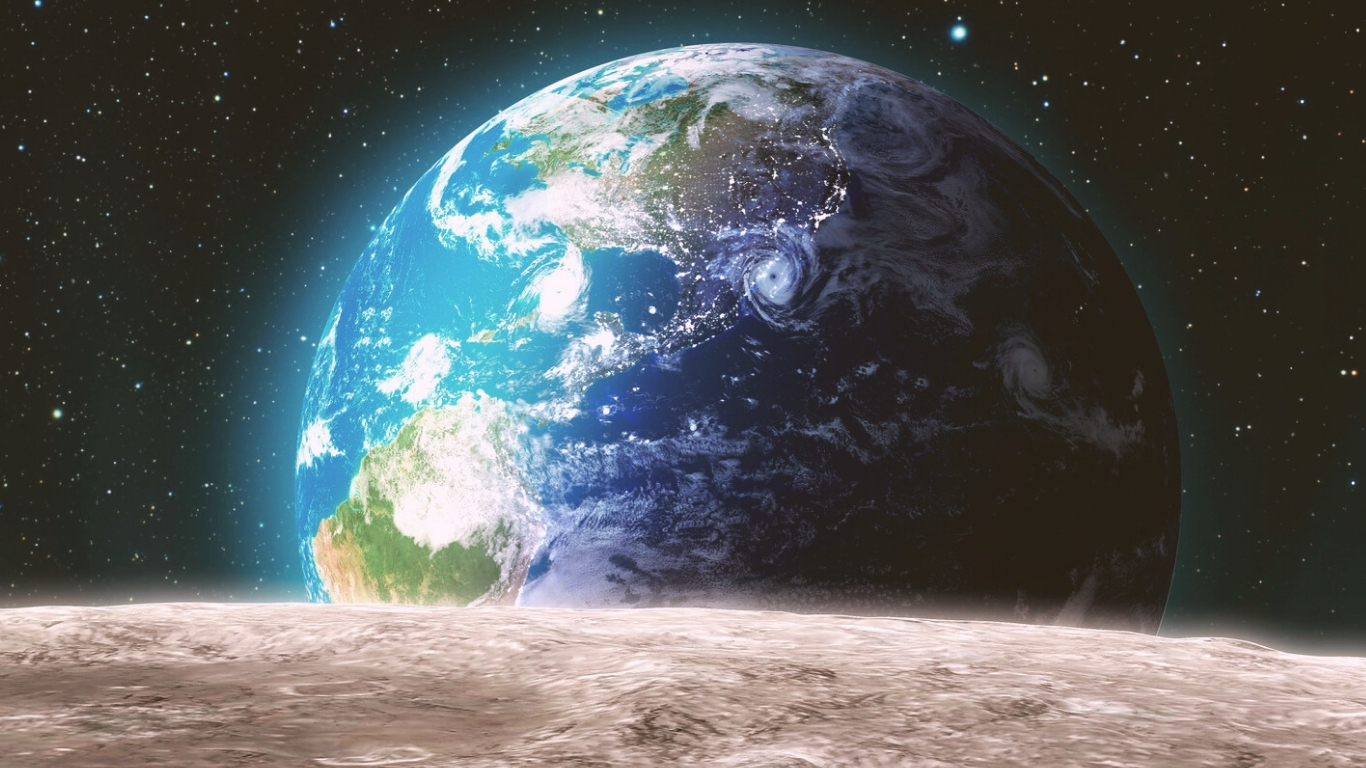 Earth orbiting the moon from outerspace