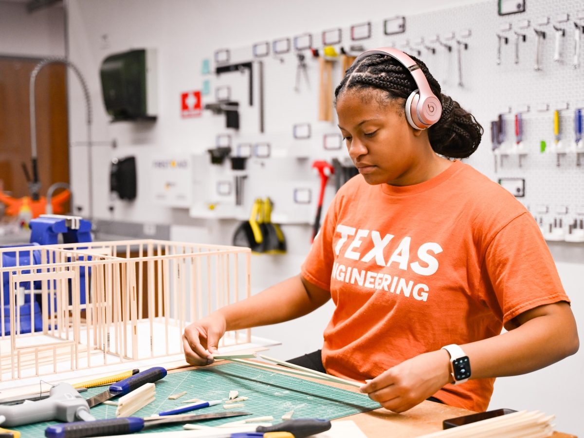 A student works on a project at Texas Inventionworks.