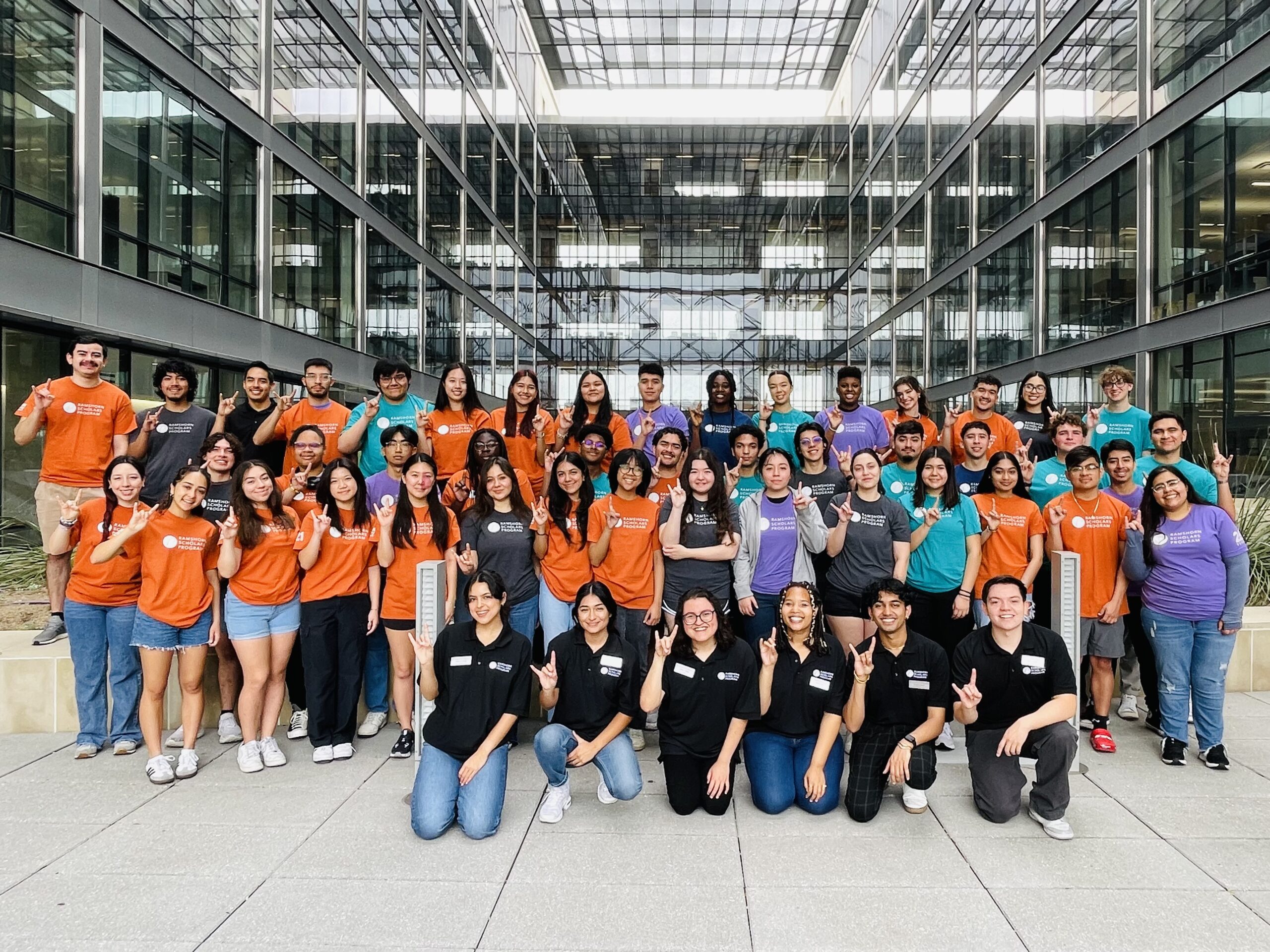 Texas Engineering Ramshorn scholars smiling in a group in front of EER