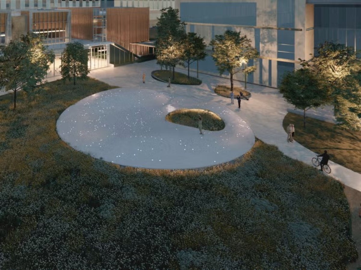 A rendering of Maya Lin's new art piece outside the Autry C. Stephens Engineering Discovery Building