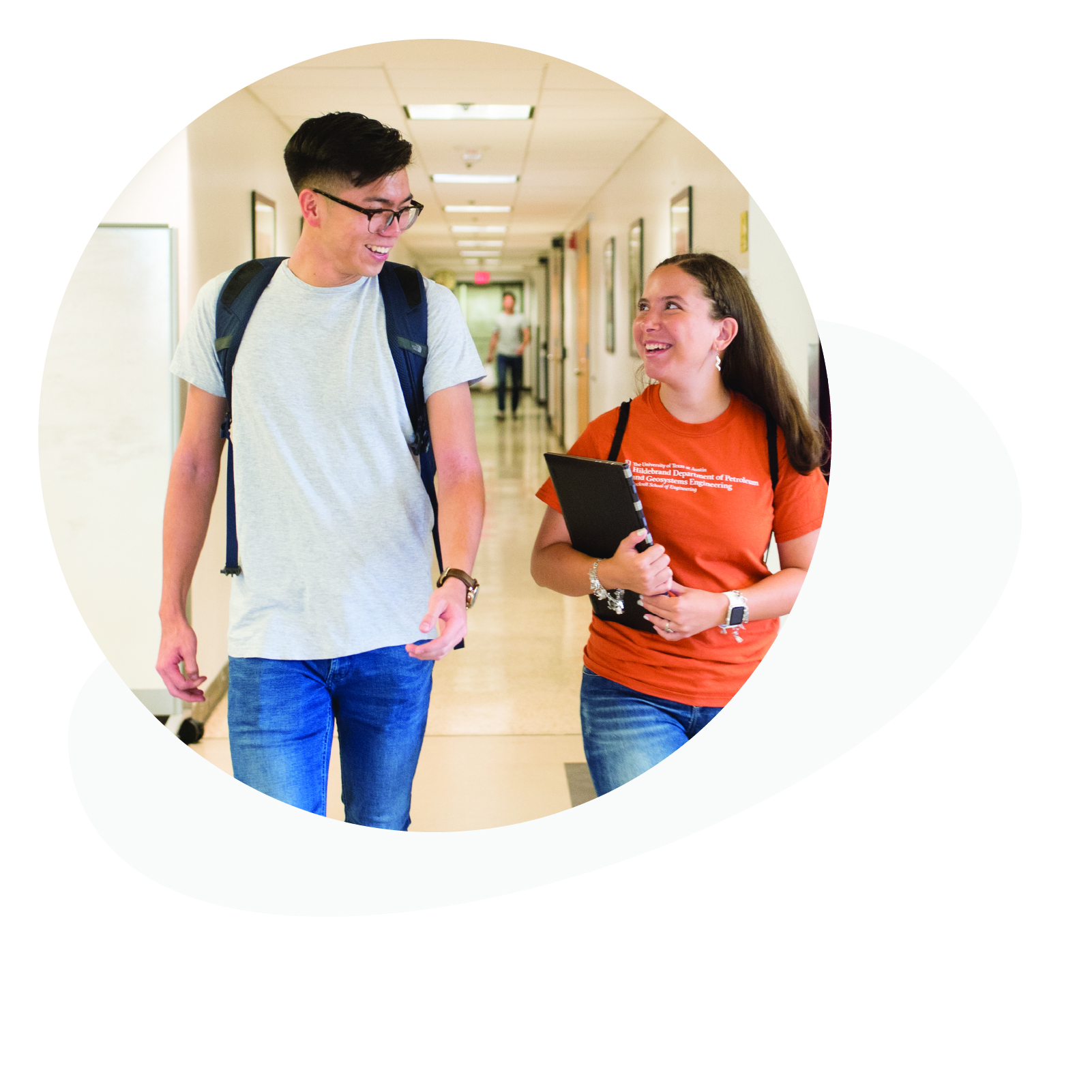 Students walking in hallway of Mechanical Engineering building.