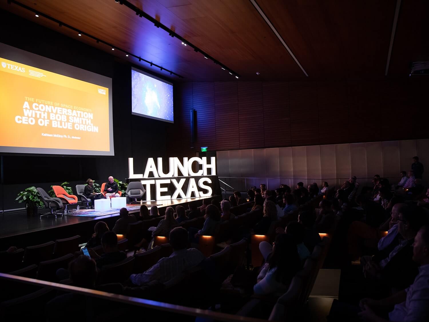 Launch Texas presentation in an auditorium full of people